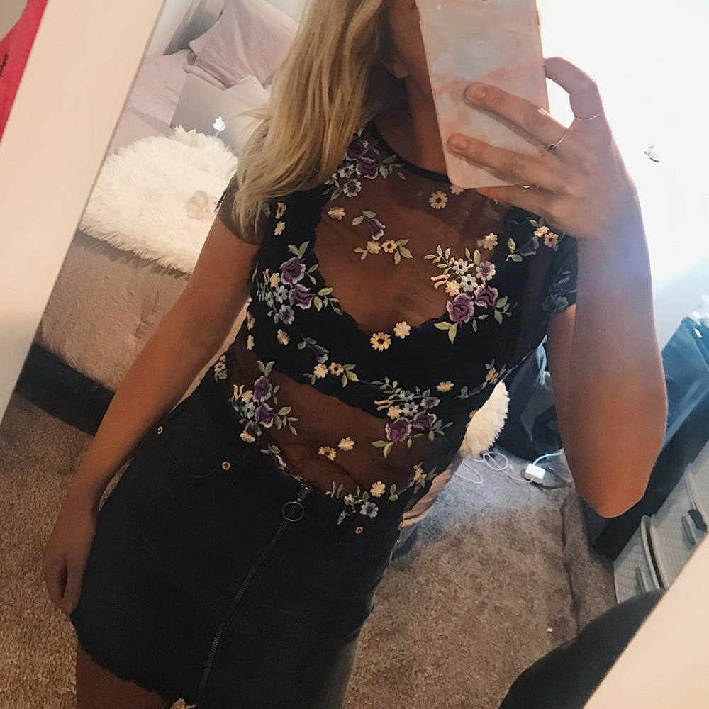 Urban Outfitters Embroidered Mesh Shirt